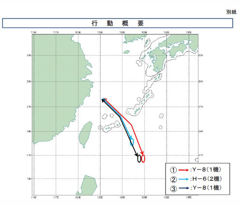 統(tǒng)合幕僚監(jiān)部公布的中國軍機(jī)飛行路線。