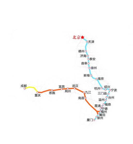 廈門北到北京南線路站點圖